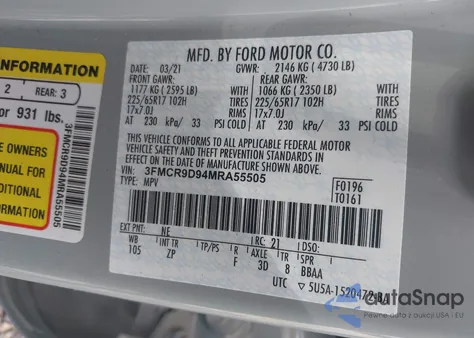 2021 Ford Bronco Sport Badlands z USA, uszkodzony, nr VIN 3FMCR9D94MRA55505